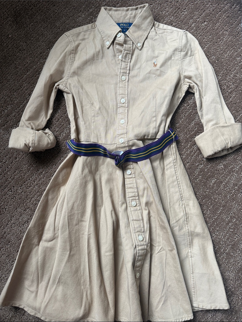 Polo by Ralph Lauren Beige Shirt Dress with Striped Belt